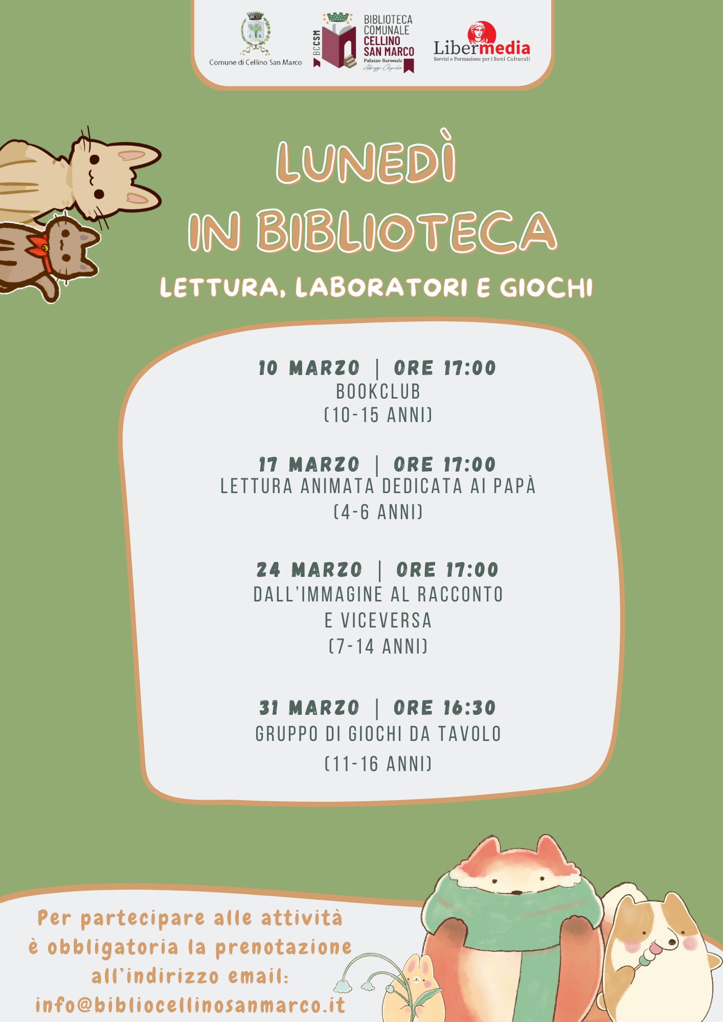 CICLI DI LABORATORI E INCONTRI IN BIBLIOTECA